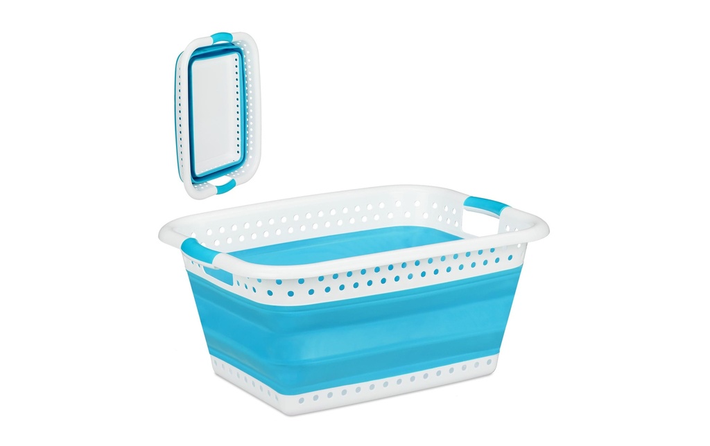 relaxdays Corbeille à linge 37 l, Bleu/Blanc