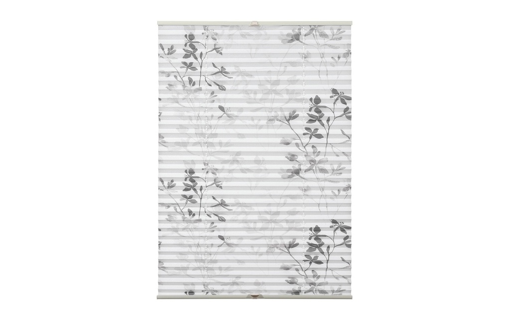 Gardinia Plissée Bella avec des feuilles 40 x 130 cm, blanc/gris