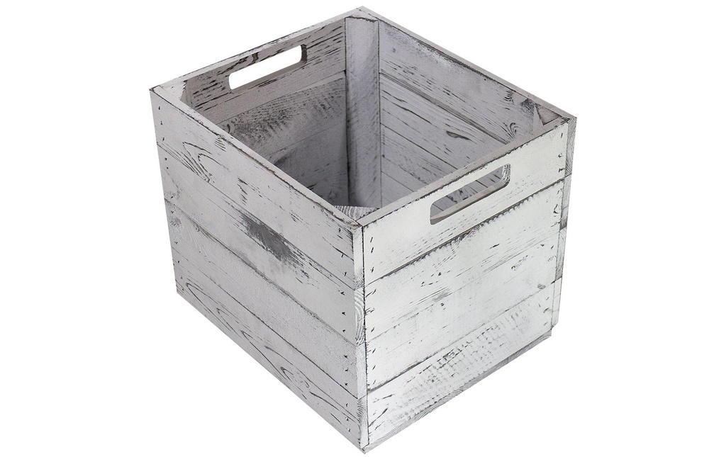 Holz Zollhaus Caisse de rangement Vintage Shabby 33 x 38 cm, Gris/Blanc