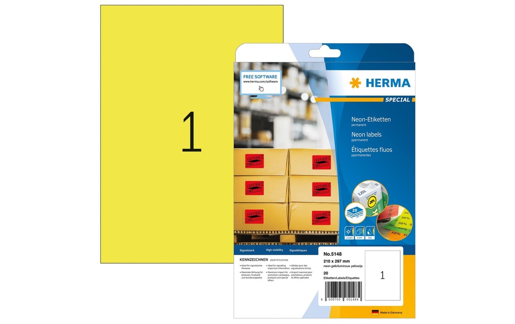 HERMA Etiq.Spec.210x297 jau.néon (20 pces)