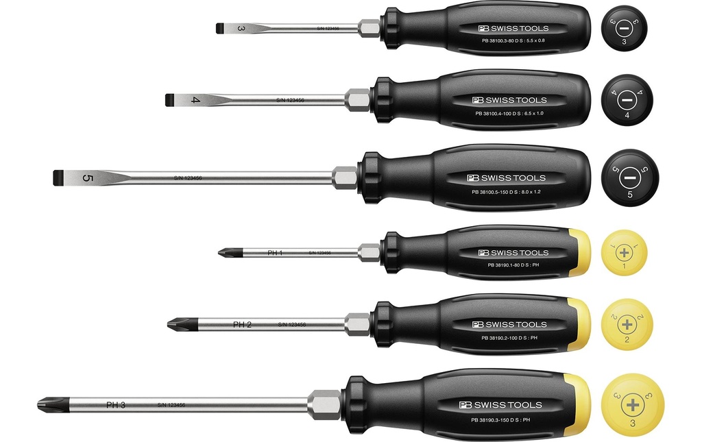 PB Swiss Tools Jeu de tournevis SwissGrip Evo à fente Phillips