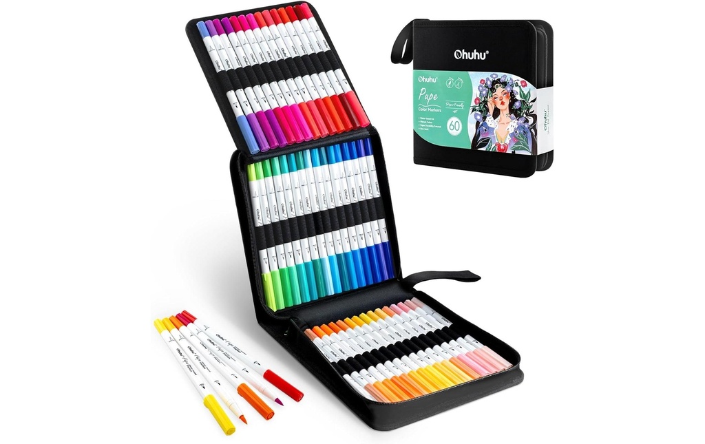 Ohuhu Crayons à pinceau Pupe à base d'eau 60 pièces
