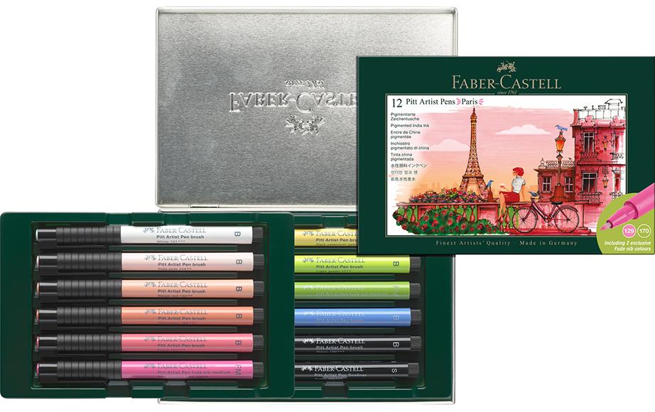 Faber-Castell Crayon à encre de Chine Pitt Artist Pen Set Paris 12 couleurs