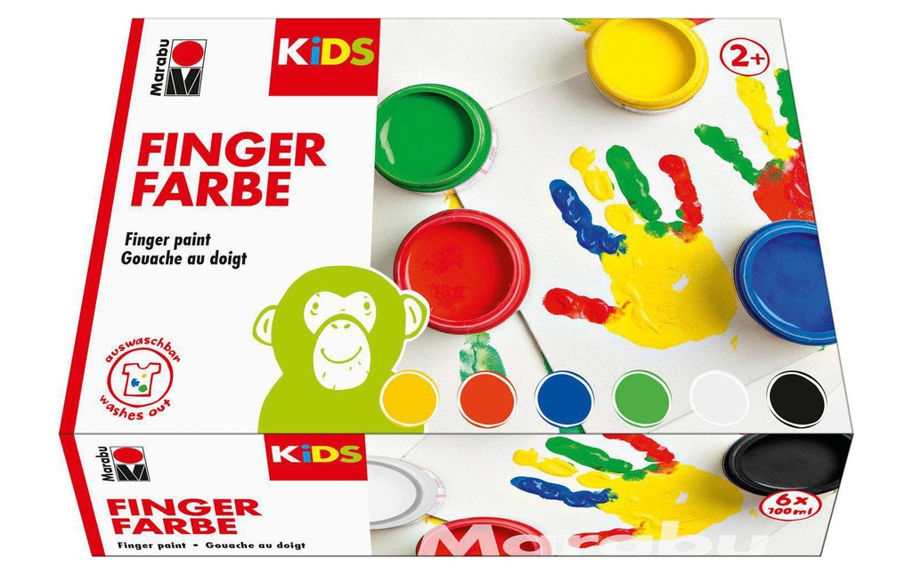 Marabu Peinture aux doigts Kids 100 ml, Bleu/Noir/Rouge/Vert/Jaune/Blanc
