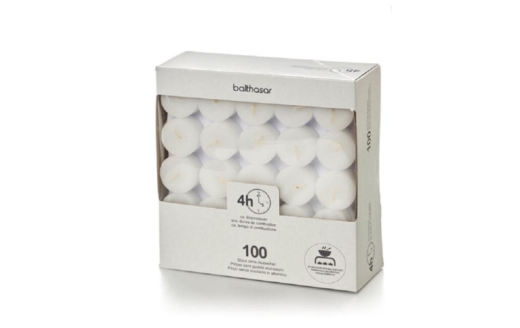 balthasar Bougie chauffe-plat 100 pièces, sans douille en aluminium Blanc