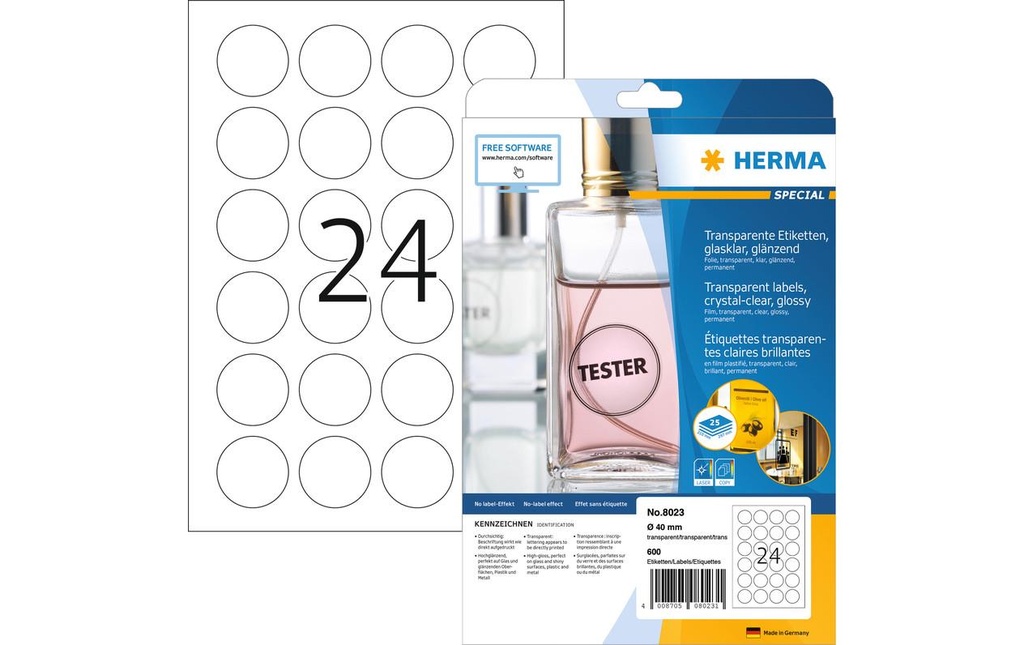 HERMA Etique.Spec.Ø40 tran.brill. (25 pces)