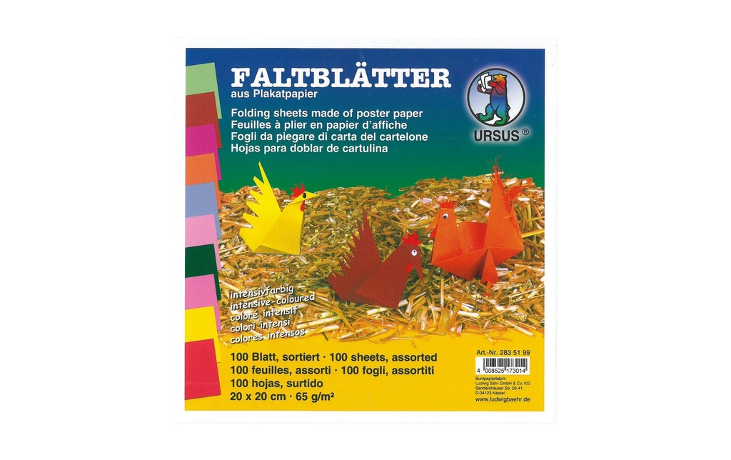 URSUS Feuilles origami Origami 20 x 20 cm, 65 g/m², 100 Pièce/s