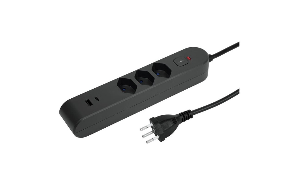 STEFFEN Bloc multiprises IQ 3 x T13, USB-A+C, anthracite, câble de 3 m