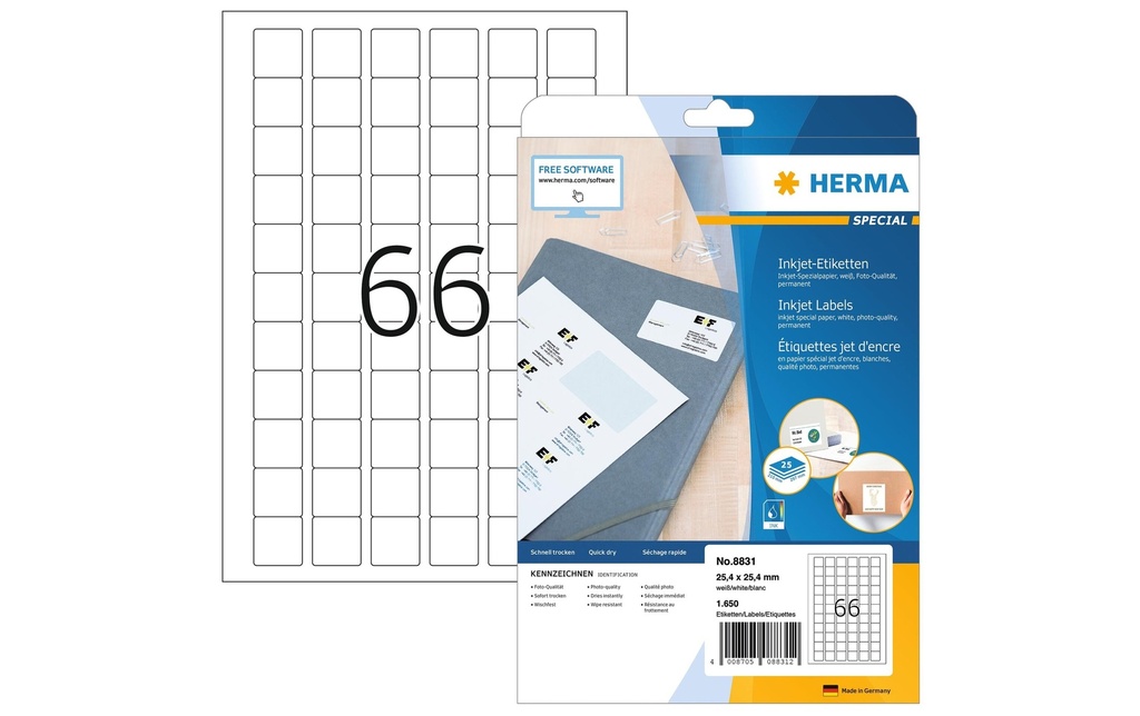 HERMA Etiquet. Spec.Inkjet 25.4x25.4 (25 pces)