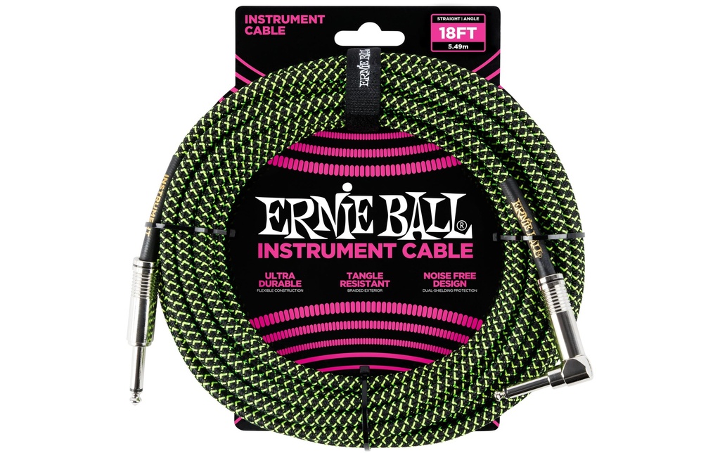 Ernie Ball Câbles d’instruments 6082 - 5.49 m, Vert/Noir