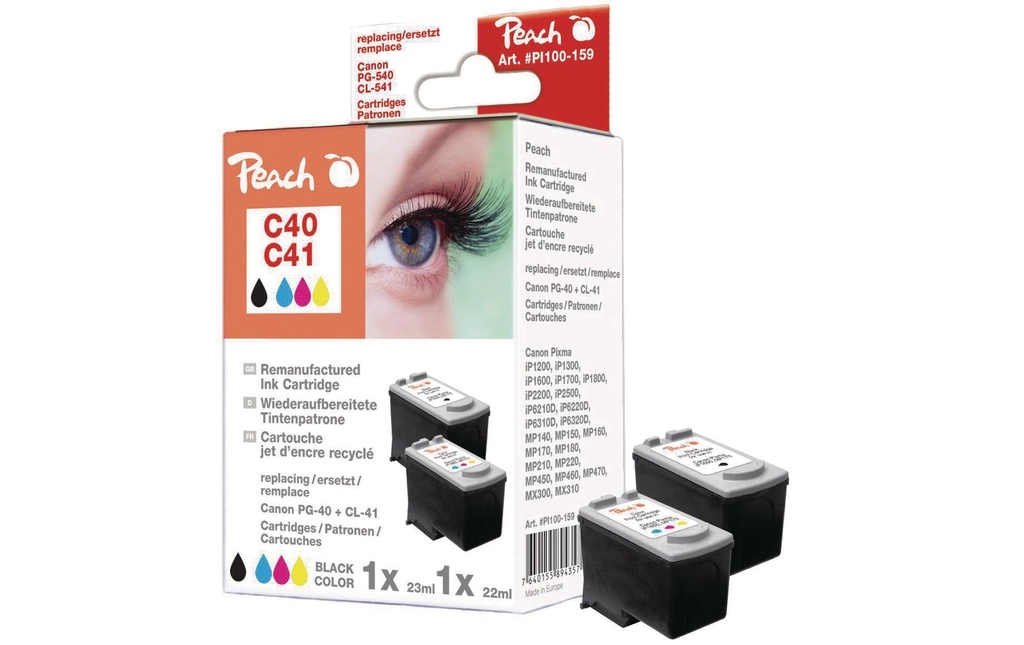 Peach Kits d’encre Canon PG-40 / CL-41 BK, C, M, Y