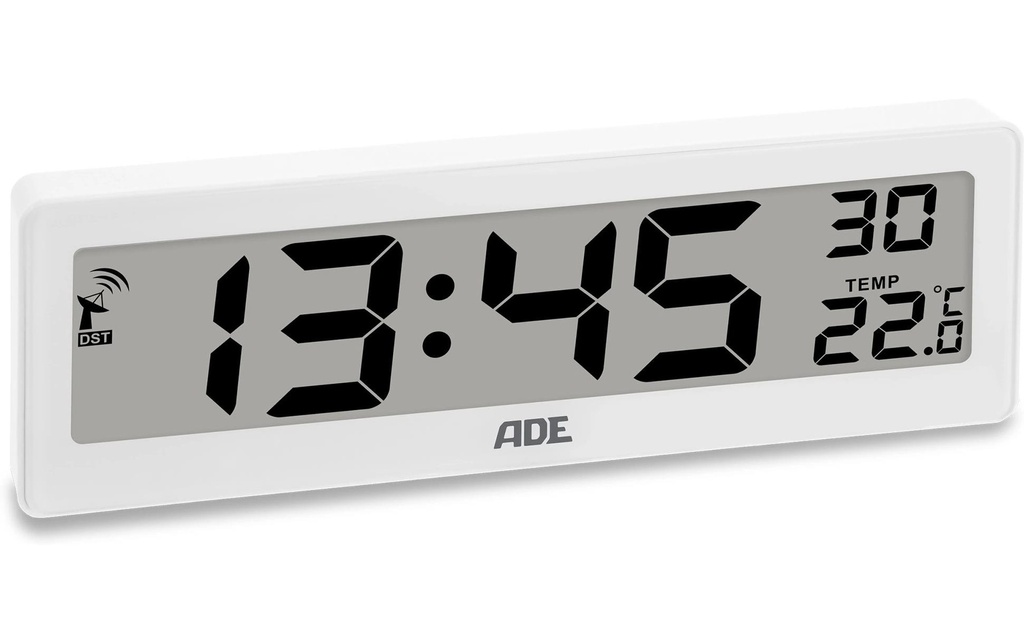 ADE Horloge radio-pilotée DCF numérique avec chiffres XXL Blanc