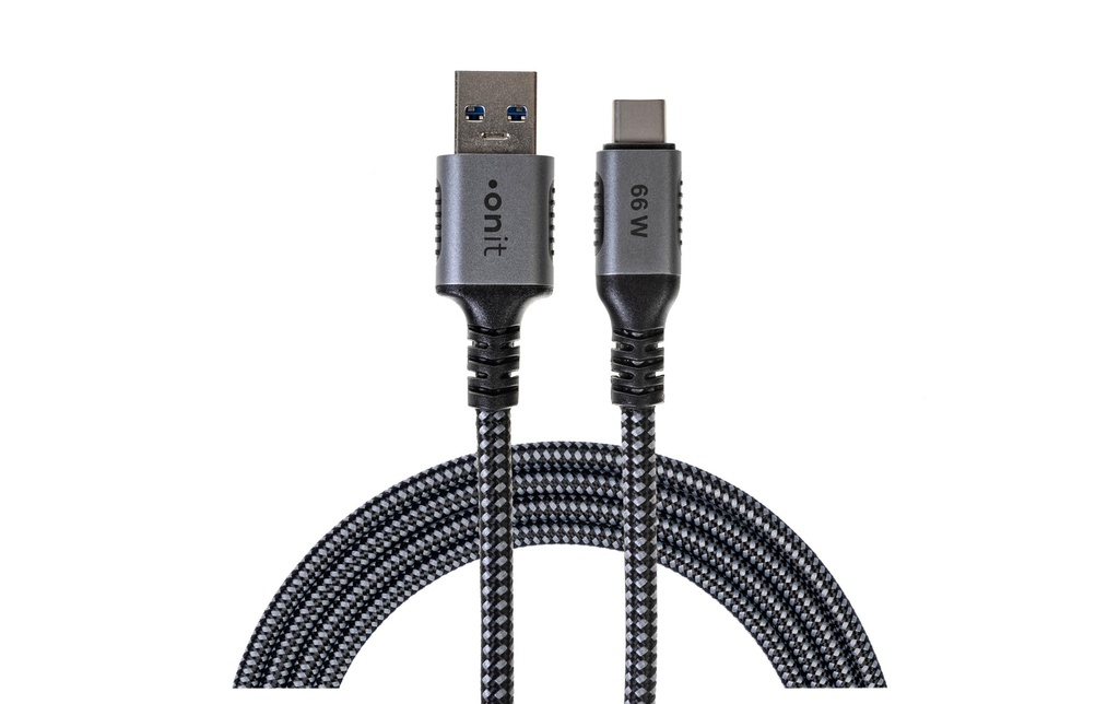 onit Câble USB 3.1 66 W, USB-A - USB-C, 0.5 m, Noir/Gris