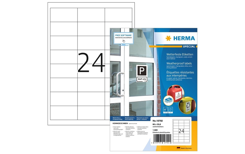 HERMA Labels pour l’extérieur 66 x 33.8 mm, 80 feuilles