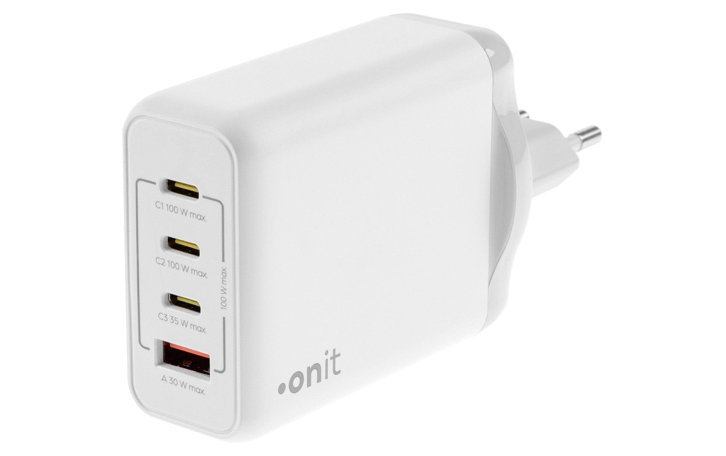 onit Chargeur mural USB Quad 3C1A 100 W GaN Blanc