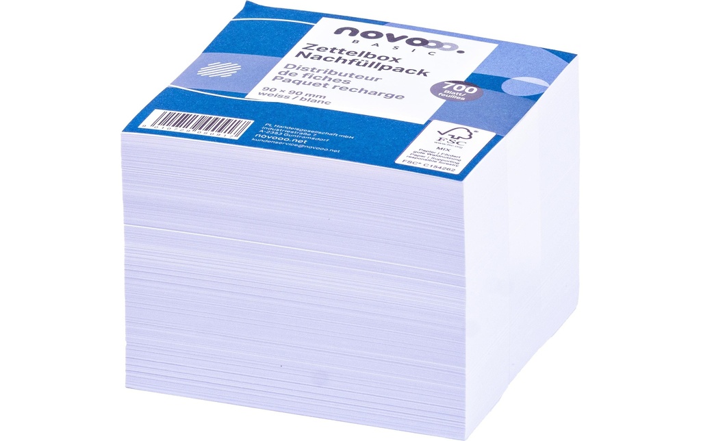 novooo. Boîte à fiches papier 90 x 90 mm, blanc, 80g, 700 feuilles