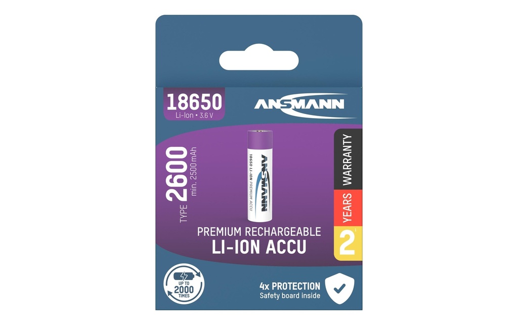 Ansmann Batterie Typ 2600 Li-Ion 18650 2600 mAh, 1 Pièce/s