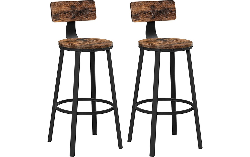 VASAGLE Tabouret de bar Lot de 2 54 x 99 cm, Noir/Brun