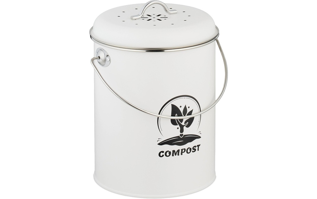 relaxdays Seau à compost avec filtre anti-odeur 5.5 l, Argenté/Blanc
