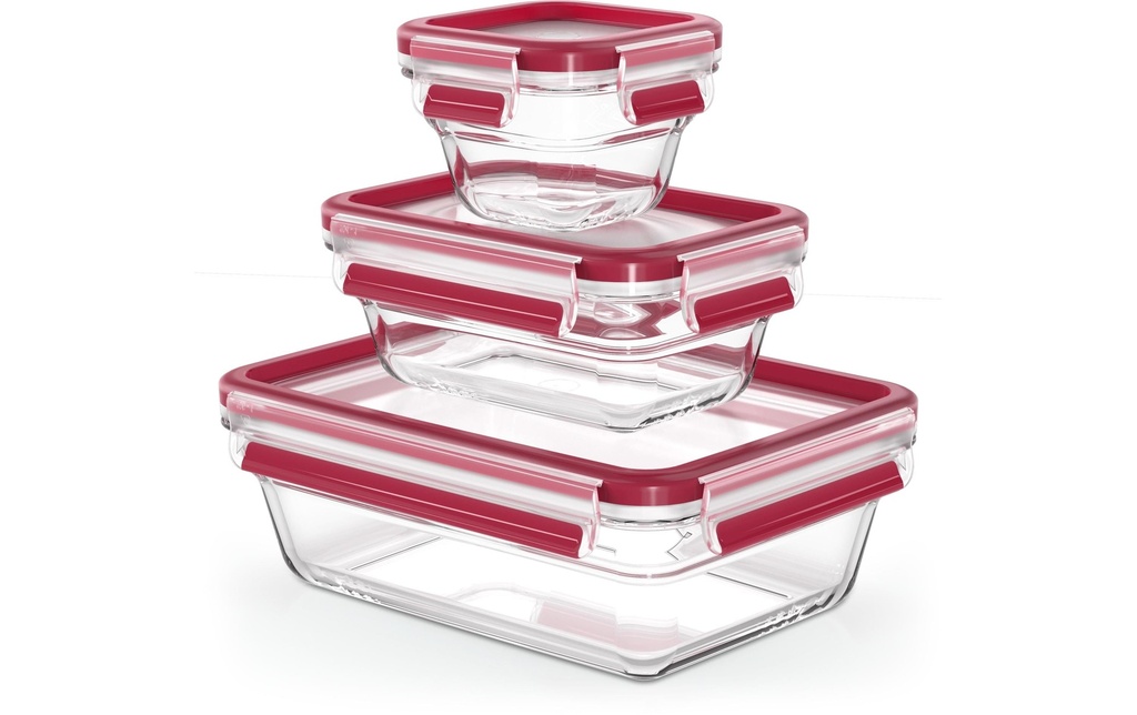 Emsa Récipients à provisions Clip & Close Eco En 3 parties, Transparent/Rouge