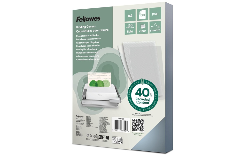 Fellowes Couverture de brochure A4, 150 µm, 100 pièces, Lisse, Transparent