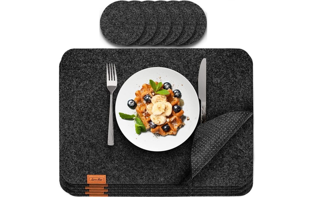 Luana Rose Set de table 44 x 32 cm, anthracite, set de 12 pièces