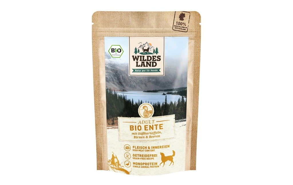 Wildes Land Alimentation humide Canard aux patates douces, poires & baies 125 g