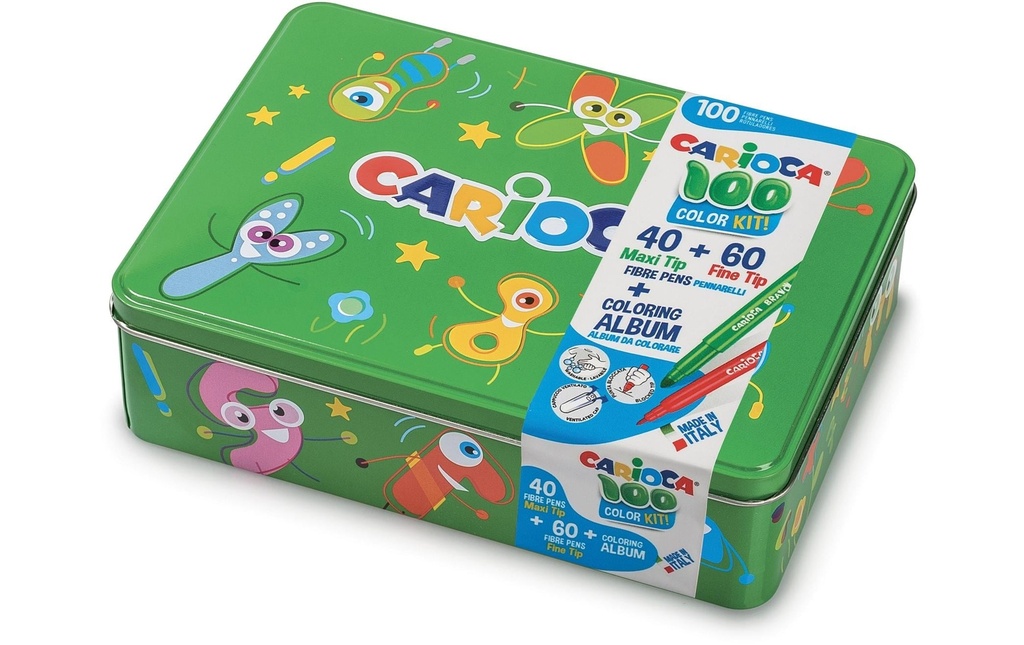 Carioca Feutres de coloriage en boîte métallique 100 pièces, Vert