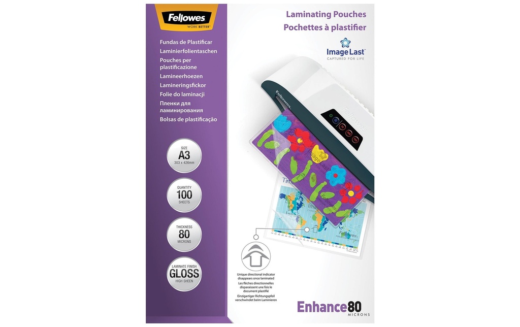 Fellowes Film laminé A3, 80 µm, 100 pièces, brillant