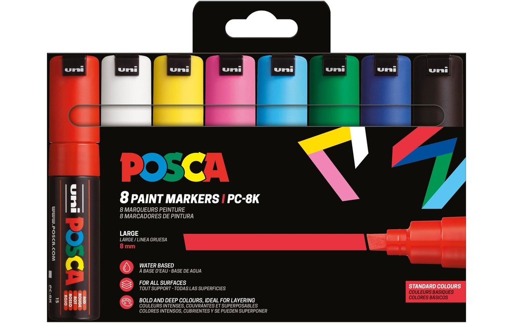 Uni Marqueur indélébile POSCA 8 mm, 8 pièces