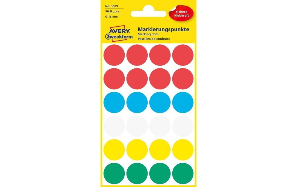 Avery Zweckform Pastilles adhésives 18 mm Multicolore