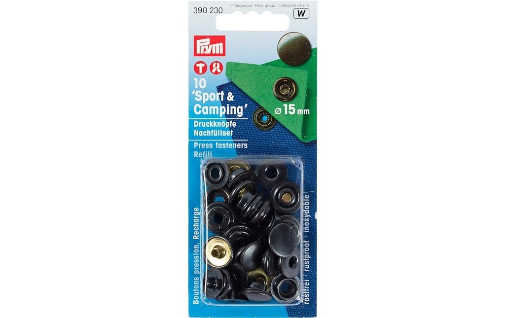 Prym Boutons poussoirs Camping 15 mm, Recharge, 10 pièces