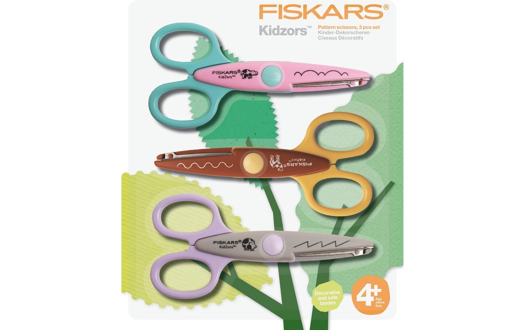 Fiskars Set de 3 ciseaux de décoration Zoo 13 cm, Inox, Universel