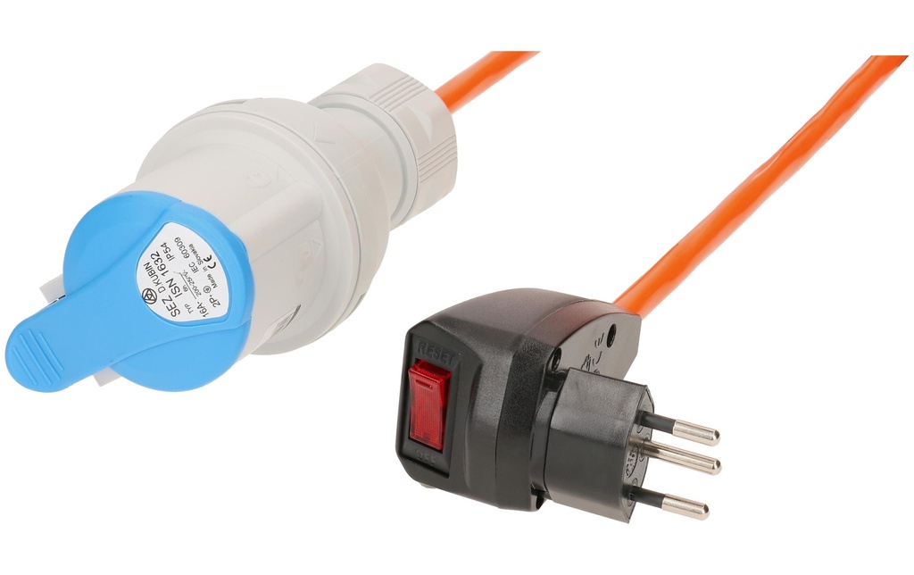 maxCAMP Câble adaptateur T12/CEE16, 15m avec protection contre les surintensités