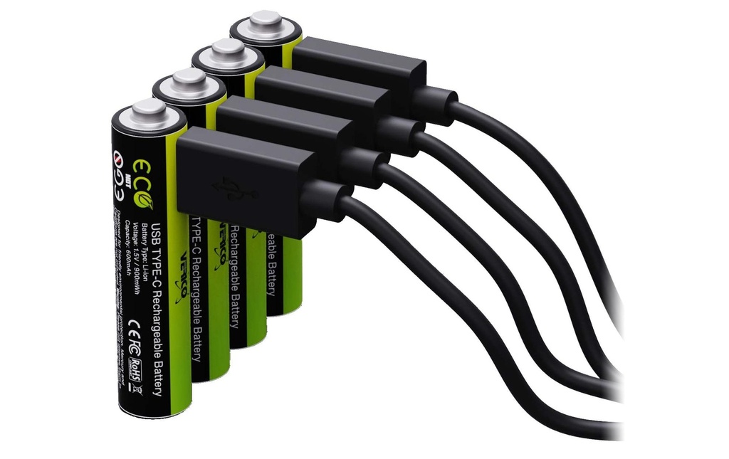 Verico Batterie Li-Ion AAA avec USB-C 600 mAh, 4 Pièce/s