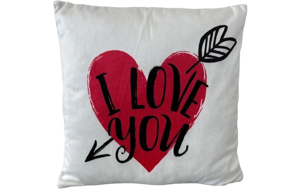 Dameco Oreiller «I Love You» blanc rouge avec fermeture éclair