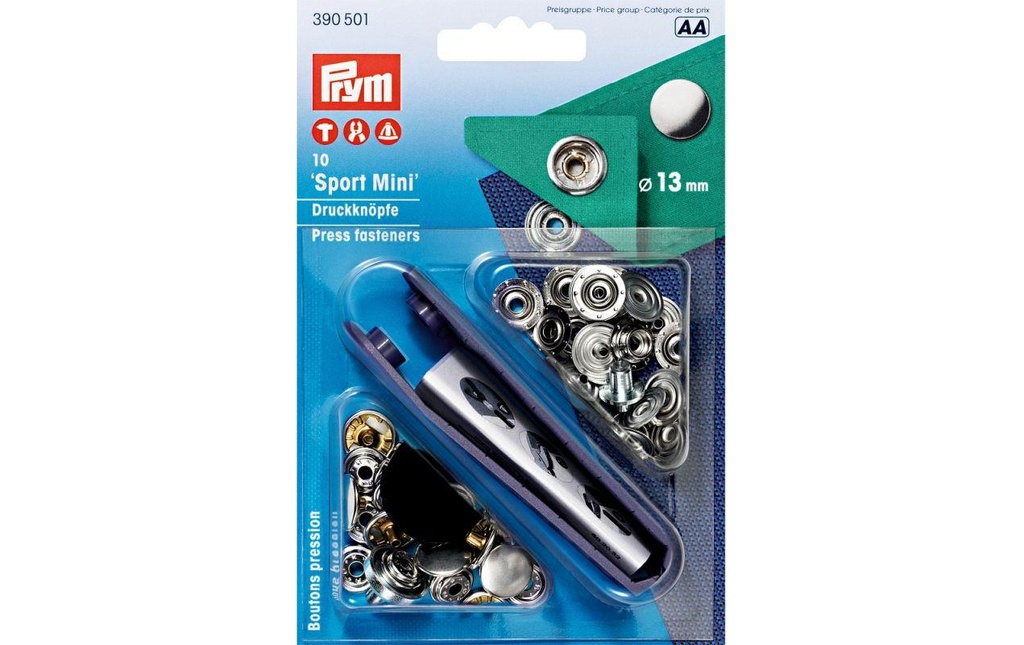 Prym Boutons poussoirs Sport Mini Argent, 13 mm, 10 pièces