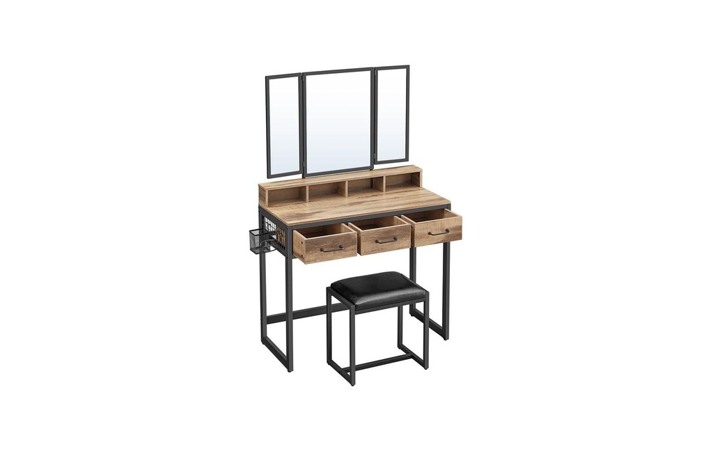 VASAGLE Coiffeuse avec tabouret et miroir Marron vintage/noir