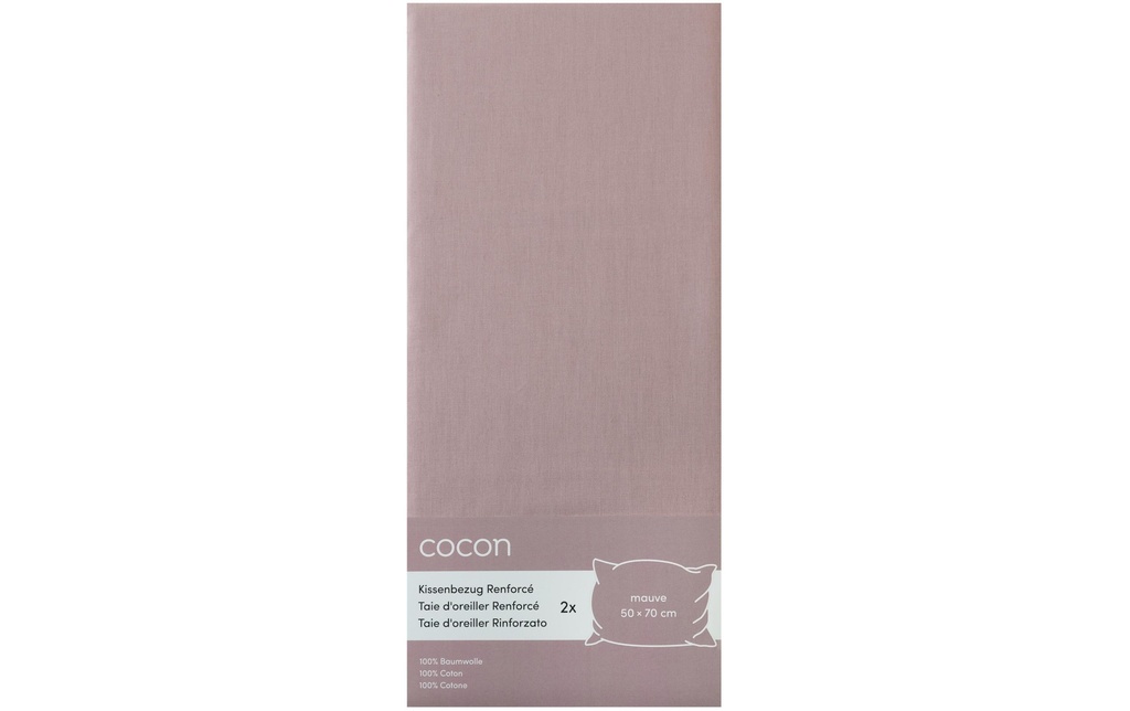 COCON Taie d'oreiller Renforcé 50 x 70 cm, Mauve, 2 pièces