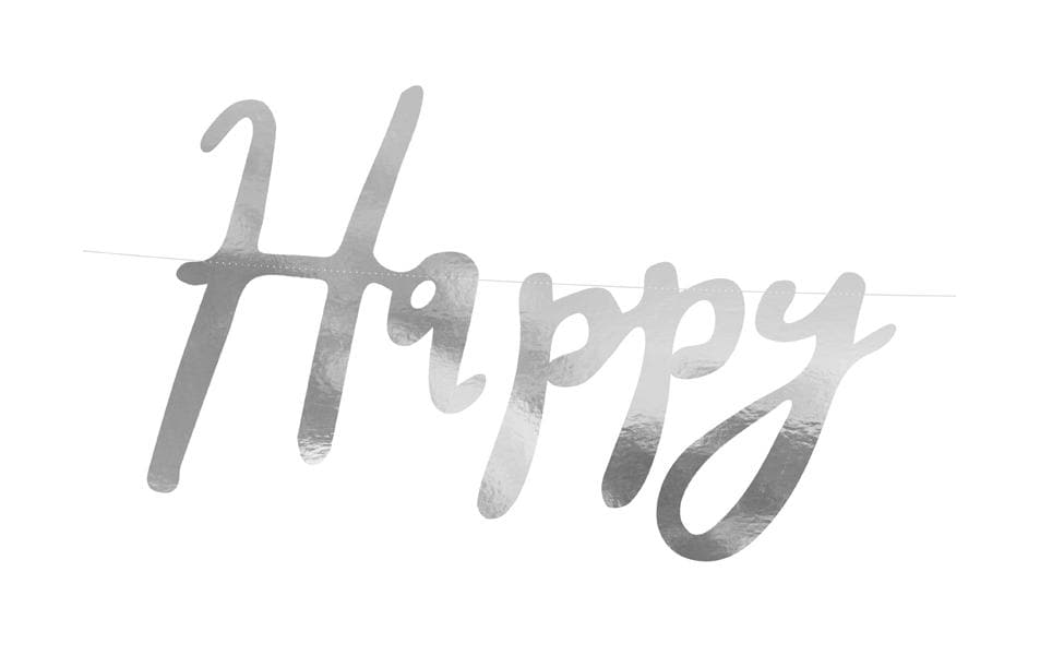 Partydeco Guirlande Joyeux anniversaire Argent, 16.5 x 62 cm