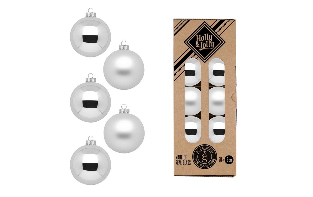 Holly & Jolly Boule de Noël Frosty Silver Ø 6 cm 20 pièces