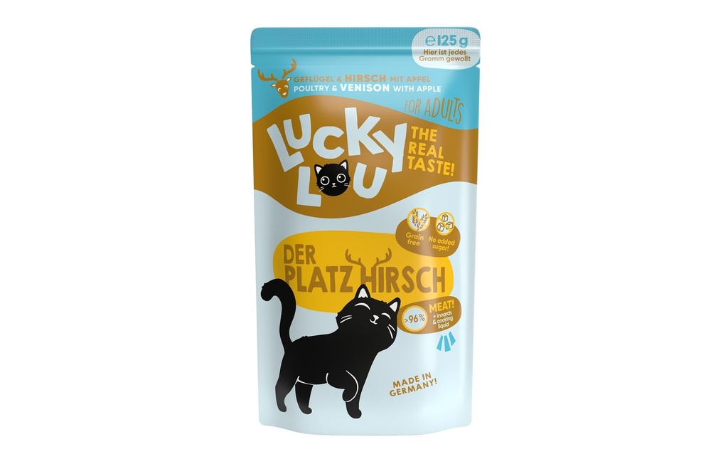 Lucky Lou Alimentation humide Lifestage Adult volaille & cerf, 125 g