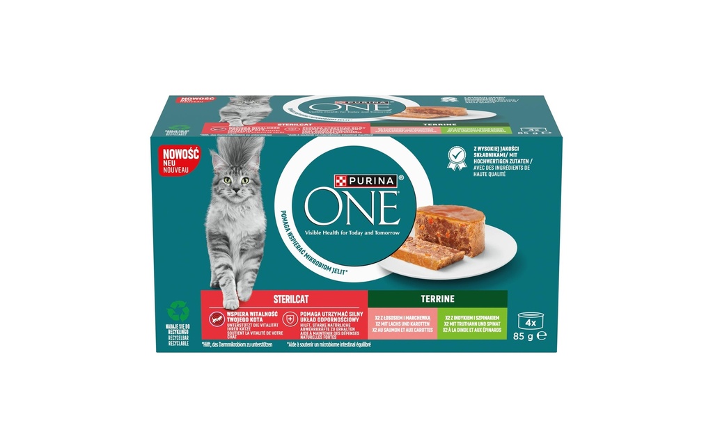Purina ONE Alimentation humide Sterilcat Terrine au saumon et à la dinde 4 x 85 g