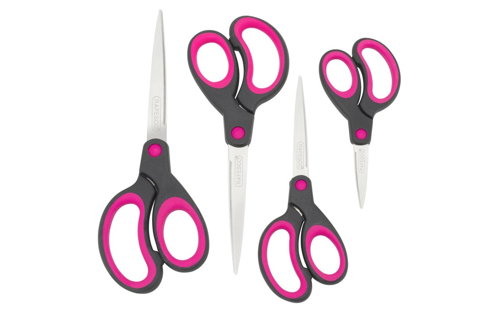 Rapesco Ciseaux Soft Grip Noir/rose, 4 pièces, Acier inoxydable, Universel