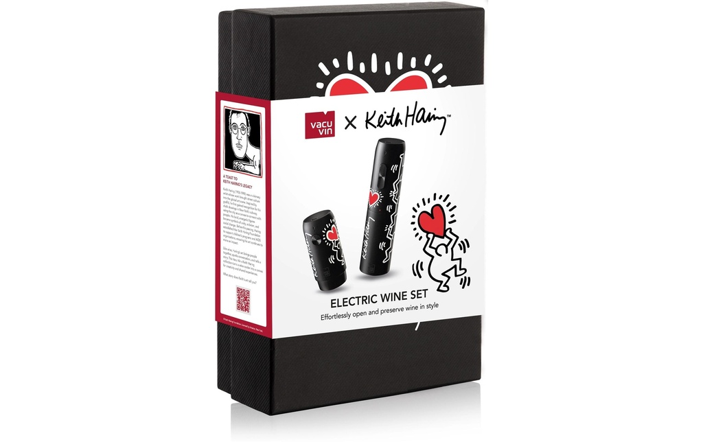 Vacuvin Keith Haring Set à vin électrique 2 pièces Noir