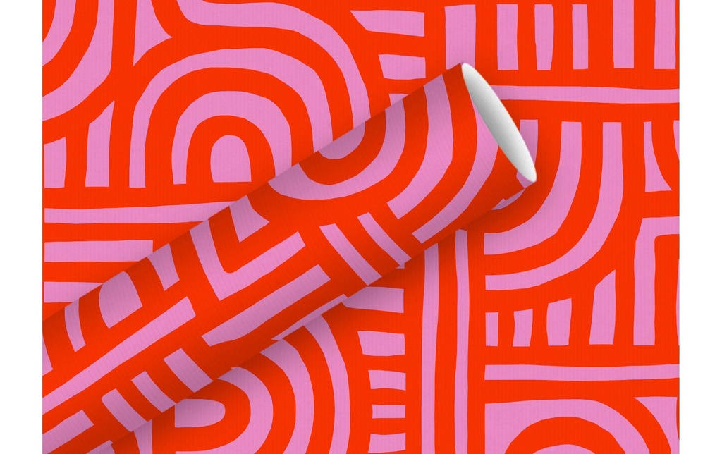 Braun + Company Papier cadeau Labyrinthe By Nature 2 m x 70 cm, Rouge/Rose