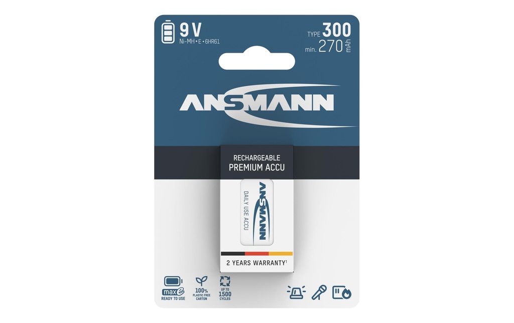 Ansmann Batterie Typ 300 NiMH 9V E-Block 270 mAh/2500 mAh, 1 Pièce/s