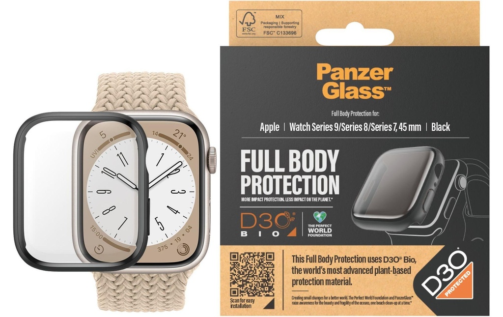 Panzerglass Corps intégral Apple Watch 2023 Series 9 45 mm Tansparent