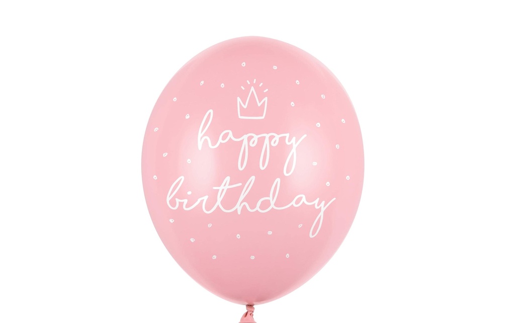 Partydeco Ballon de baudruche Happy Birthday rose pastel Ø 30 cm, 6 pièces