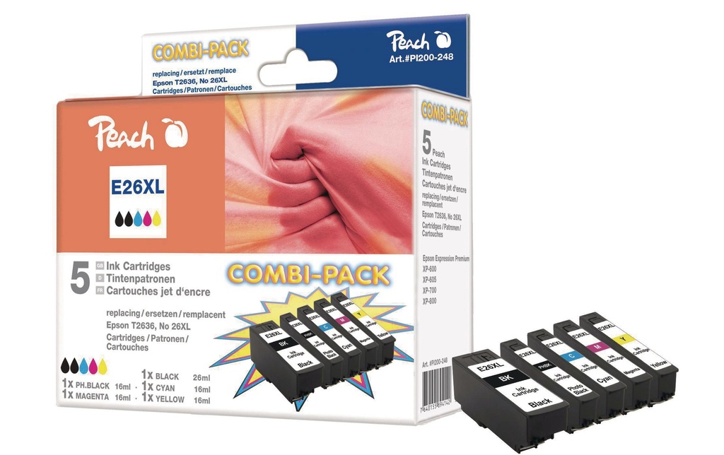 Peach Kits d’encre Epson T2636 C, M, Y, 2x BK